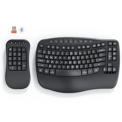  Ergonomic Keyboard Wireless with Separate Numeric Keypad, Wave Flexible 2-in 