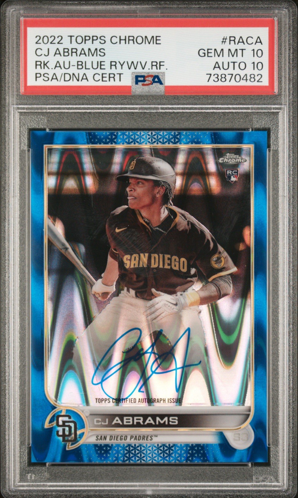 2022 Topps Chrome Rookie CJ Abrams Blue Raywave Refractor /150 PSA 10 Auto 10