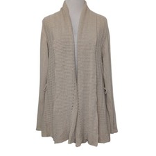Croft  Barrow Cardigan Womens Size Large Beige Neutral Coastal Cotton Blend