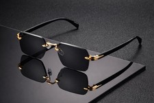 Luxury Rimless Rectangle Sunglasses Black Lens Gold Frame Vintage UV400 Unisex