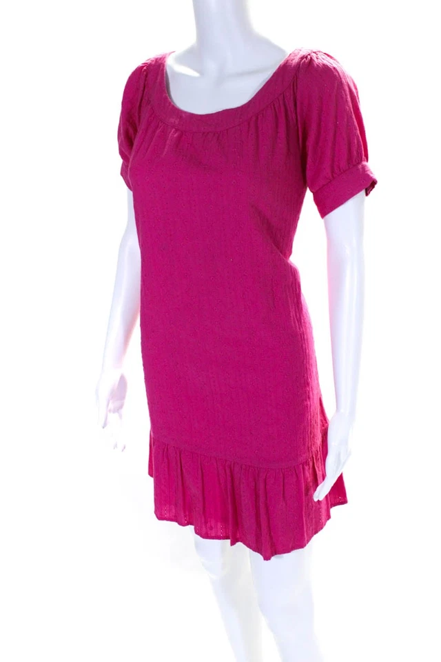 Mini Vestido Tocca Para Mujer Algodón Floral Tejido Manga Corta Volantes Rosa Caliente Talla 4 Foto 2 de 4