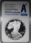 2021 W American Silver Eagle $1 NGC PF70 Ultra Cameo Advance Releases T-2