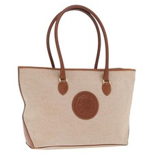 FENDI Tote Bag Canvas Beige Gold Auth 159993