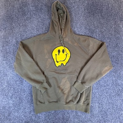 La Familia MMXIV Hoodie Mens Large Olive Green Melting Smiley Face Graphic Print