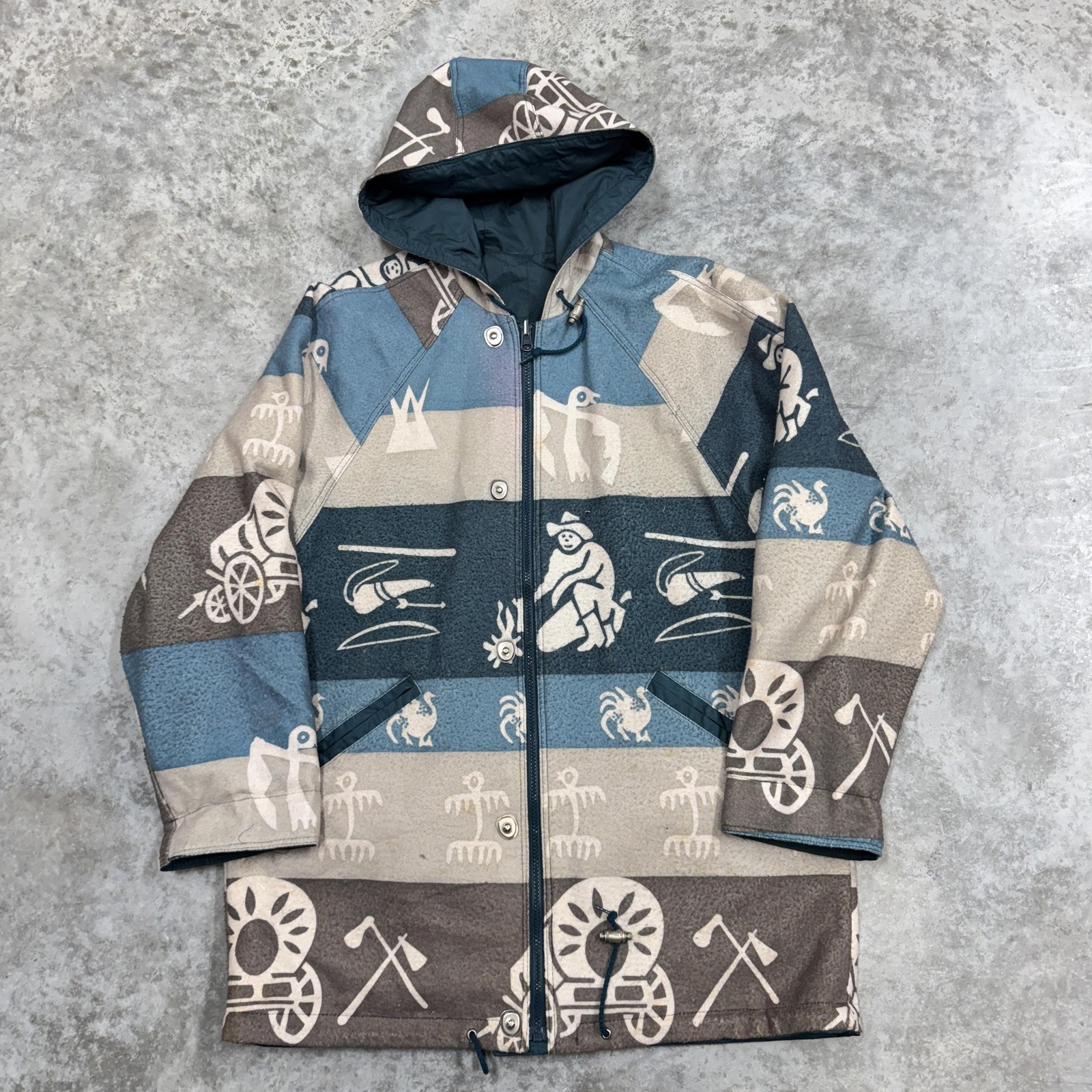 Current Seen Jacket Mens Medium Reversible Hooded Parka Blue Gray Southwestern