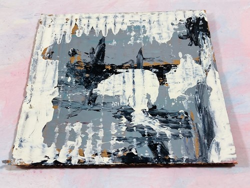 Abstract Dogs Painting Original 6x6 Gray Animal Park Cardboard Art Miz Katie - Picture 3 of 12