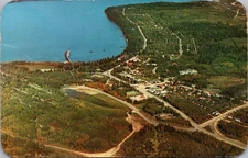 WASAGAMING birds eye view CLEAR LAKE Riding Mountain National Park Postcard