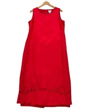I.S.C. Womens Sleeveless Silk Linen Blend Maxi Shift Dress Medium Red Vintage