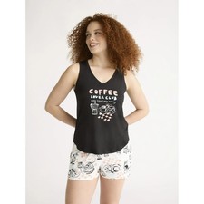 Joyspun Coffee Lover Club 2 Piece Sleepwear Shorty Set Black Soot Sizes: M or L