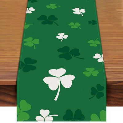 St. Patrick's Day Shamrock Table Runner 72 x 13 Inch, Green and White Clover