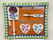 VTG Athoware Deluxe Vanity Set Children Mirror Brush Comb African American Girl