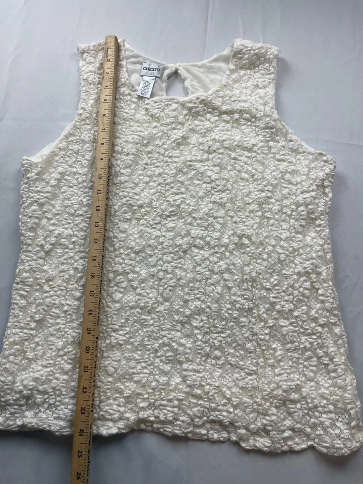 Camiseta sin mangas Chico's para mujer talla 3 marfil sin mangas pulóver floral encaje cuello redondo Foto 3 de 4
