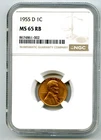 1955 D 1C LINCOLN CENT NGC MS 65 RB WHEAT PENNY KM#132
