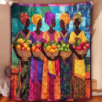African American Women Quilt Blanket Black Art Throw Afro Living Room Decor Gift