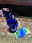 Fenton Cobalt Colonial Blue Glass TALL Cat Figurine w/ Original Sticker Vintage