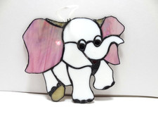 Vintage Pink Elephant Suncatcher Stained Glass Suncatcher 7 x 7