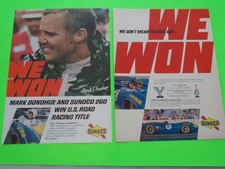 2 1967 Sunoco 260 Gas Ads All-Time Great Racer Mark Donohue Indy 500/ F 1 Winner