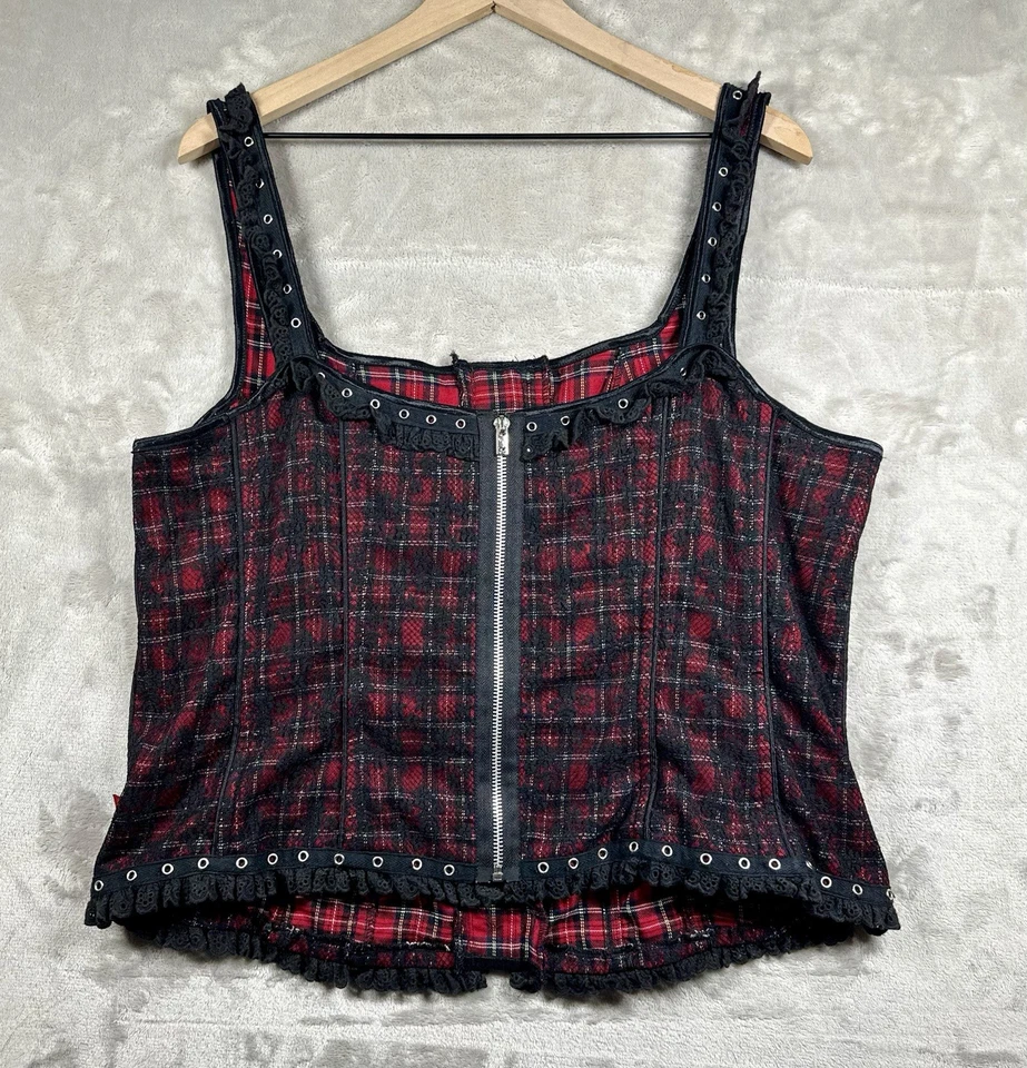 Top Corsé Tripp NYC para Mujer 2X Negro Rojo Cuadros Floral Encaje Crochet Centro Comercial Gótico Y2K Foto 2 de 4