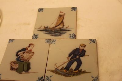 3 Delft Dutch Netherlands 5x5'' Tiles Man Woman Sailboat