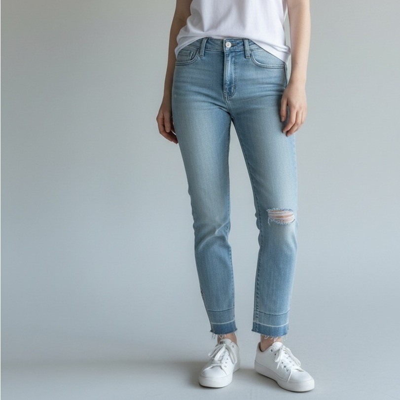 Light Wash Distressed Released Hem Size 6