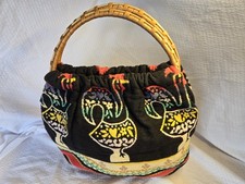 Borsa per tappeti portoghese MCM manici in bambù arazzo gallo