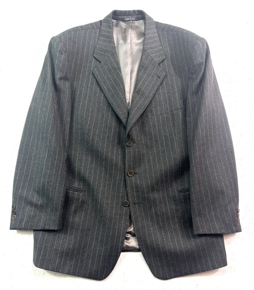vtg 90s Todays Man 46R 36x32 Pant Suit Marzotto Flannel Wool Chalk Stripe Italy - Image 2 of 4
