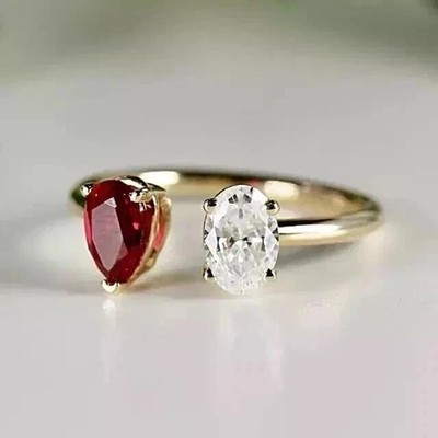 Pear Cut Simulated Red Ruby Women's Anniversary Band Ring !4K Yellow Gold Plated