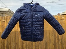 Nike Jacket Kids 6 Blue Hooded Puffer Fleece Lined Insulated Zip Pockets