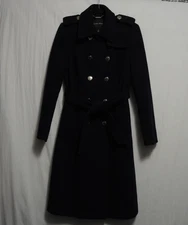 Ivanka Trump Heavy Peacoat Wool Blend Dark Blue Double Breasted w/ Belt Size 10