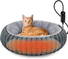 Calming Donut Heated Cat Bed with Adjustable Temperature and Timer for Pets