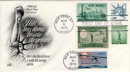 1st day cvr, Sc #1599, Liberty, combo 899,1710,C35, Spain Lindbergh reprint;1978