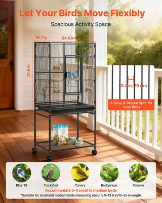 Bird Cage, 24.6 x 16.7 x 53.9 inch, Flat Top, Wrought Iron Bird Flight Cage wit