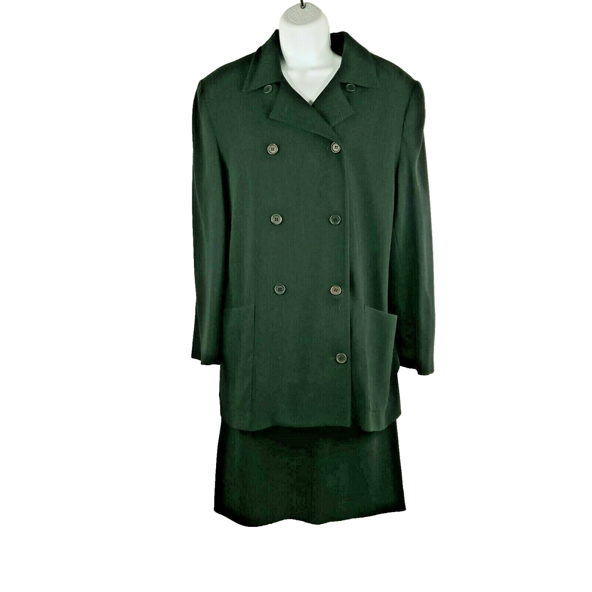 Vintage 80s Burberrys Skirt Suit Set Womens Size 10 Black Green 