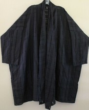 New Eskandar 1 O/s Lux 100% Silk Plaid Check Basketweave 39"l Black Coat Jacket