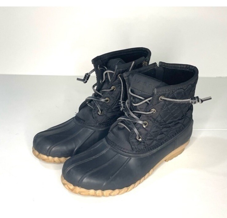 Nautica Boots Womens Dorsay Quilted Ankle Duck Rain Snow Black Rubber  Lace Up