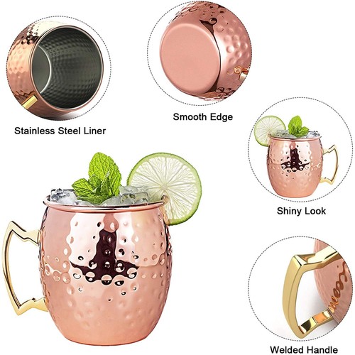 Moscow Mule Kupfer Becher Set of 2 Kupferbecher mit Untersetzer für Cocktail Bar - Bild 10 von 12