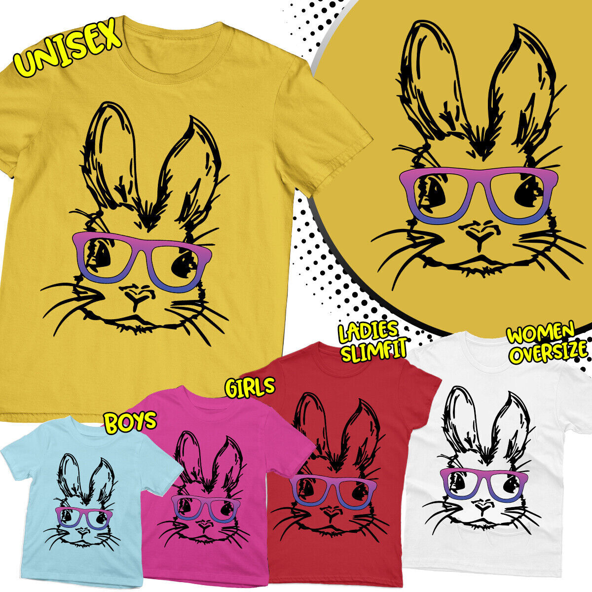 T-Shirt zu gesegneten Ostern niedlicher Hase rosa Brille familie passend schickes T-Shirt #ED