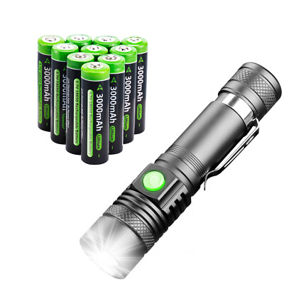 Rechargeable LED Flashlight Super Bright Torch + Battery 3.7V 3000mAh Batteries