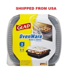 Glad Ovenware Food Storage Containers Square 8" X 8" 3pcs Oz **FREE SHIPPING**