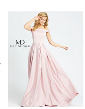 MAC DUGGAL 25669L OFF THE SHOULDER PLEATED SKIRT BLUSH SATIN GOWN sz 0