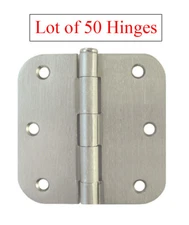Lot of 50 Satin Nickel 3.5" Inch w 5/8" Radius Round Corner Interior Door Hinges