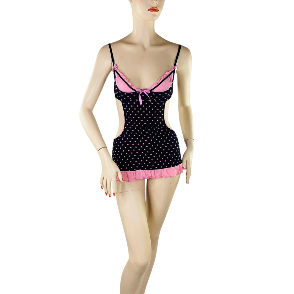 Vintage Victoria’s Secret Sexy Little Things Apron Teddy Black Pink 34B 2007 Y2K - Image 2 of 4