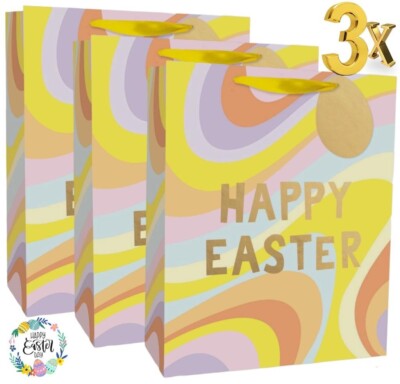 3 x große Osterhase Luxus Geschenktüten Osterei Geschenktüte mit Etikett 