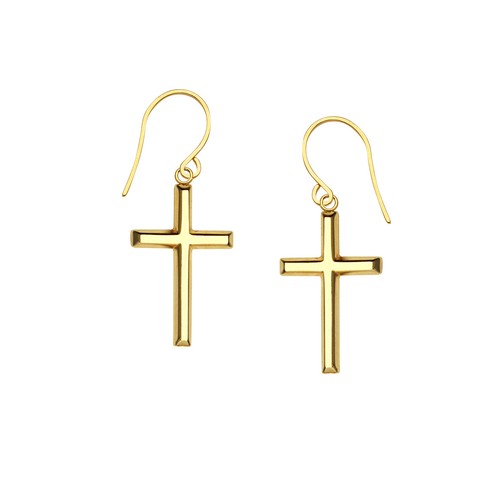 Boucles D'oreilles Pendantes Grandes Croix Dorées Creuses - Occasion Comme Neuves