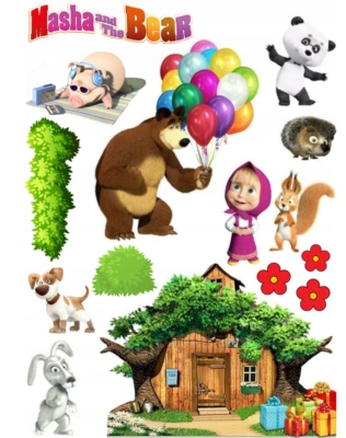 MARKENLOS Masha and the Bear Essbar Tortenaufleger Torte Geburstag Zuckermasse + TEXT