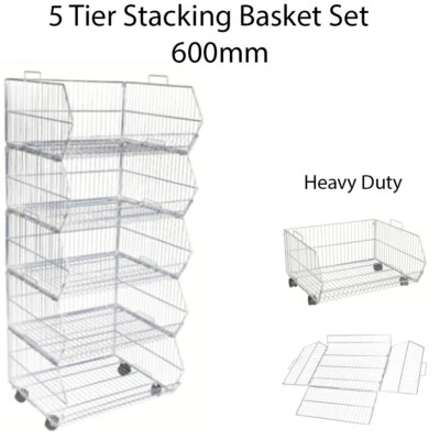 MY SHOP FITTINGS LTD. Heavy Duty 60Cm Stackable Wire Storage Bin Rack Veg Fruit Basket for Shop