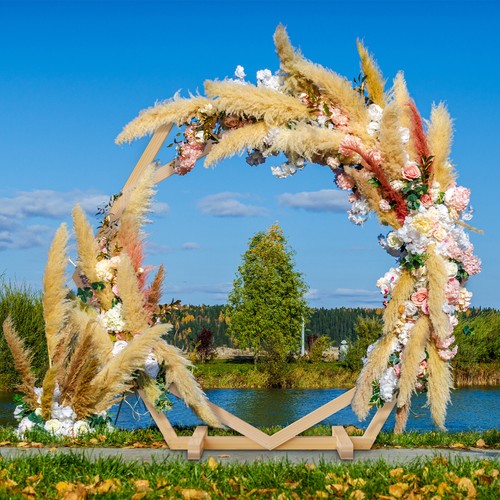 Metal/Wood Adjustable Size Wedding Arch Backdrop Stand &Drape Pampas Grass Decor - Picture 6 of 182