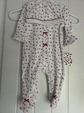 NWT Little me Girls 6 Months Christmas Candy Cane Poinsettia Sleeper Hat Set