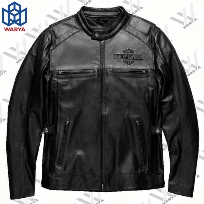 HARLEY-DAVIDSON ブラックレザージャケット カーコート　L バックインブラックレザーバイカージャケット -ハーレーダビッドソン