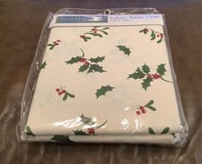 Christmas Fabric Tablecloth 60 X 102" Oblong Holly NIP Cotton